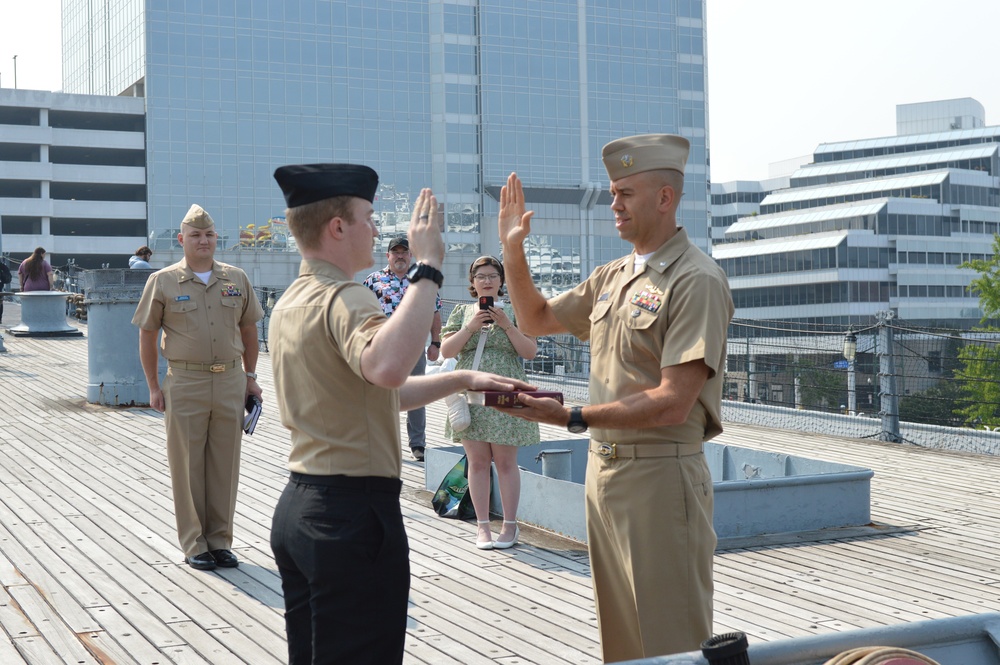 Re-enlistment ceremony aboard the Battleship Wisconsin