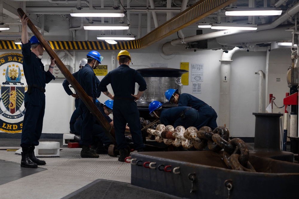 USS Bataan Sailors perform precision anchorage