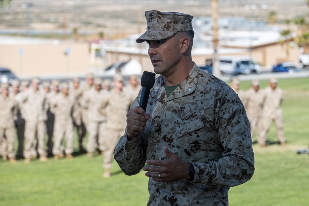 Marines with Weapons Company, 3rd Battalion, 4th Marine Regiment, are dismissed for the last time