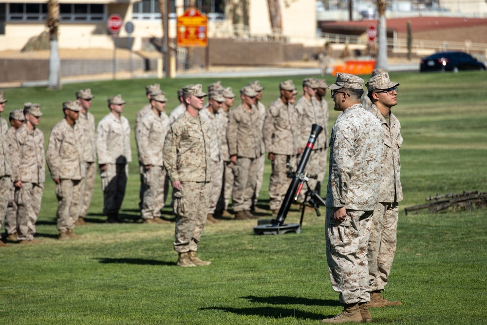 Marines with Weapons Company, 3rd Battalion, 4th Marine Regiment, are dismissed for the last time