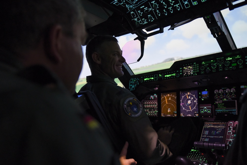 Col. Rusty Ballard, 182nd Airlift Wing commander, tours the German Airbus A400m