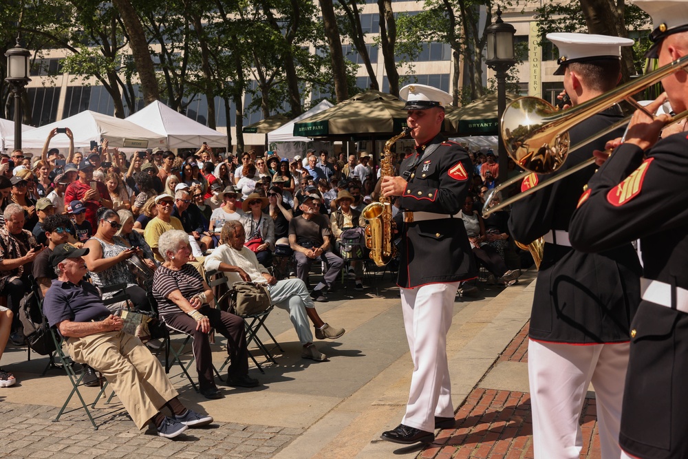 Quantico Marine Band performs at Bryant Park in New York during Fleet Week