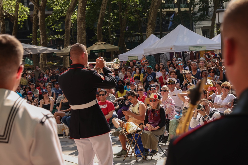 Quantico Marine Band performs at Bryant Park in New York during Fleet Week