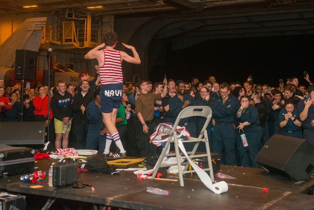 USS Ronald Reagan (CVN 76) and Navy Entertainment host Free Daps and Jonathan Burns show