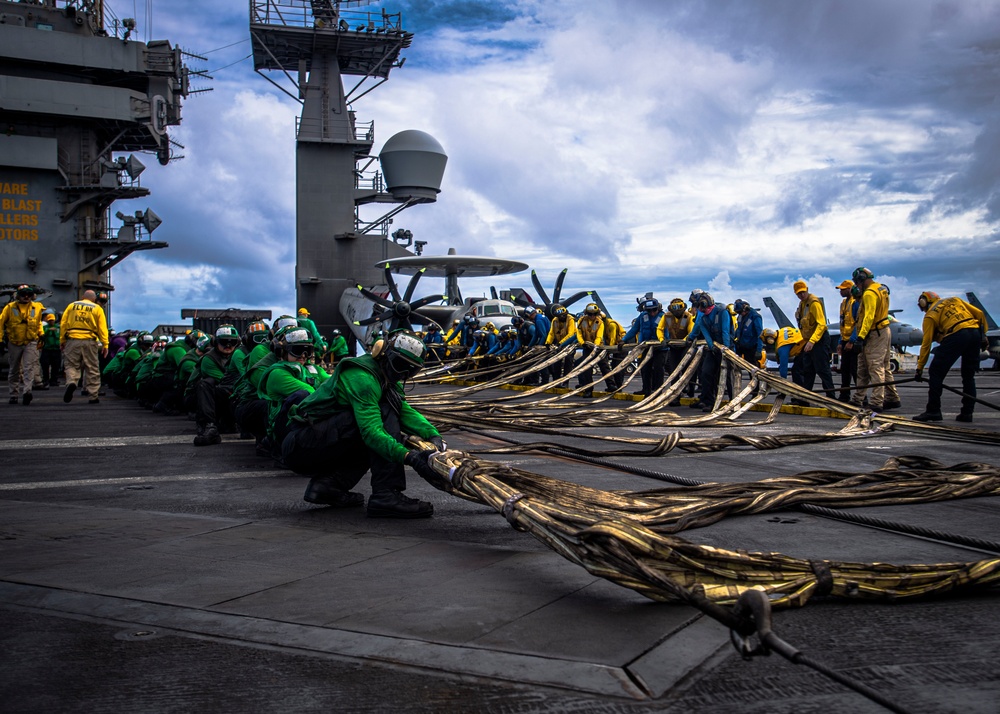 Nimitz Raises Emergency Crash Barricade