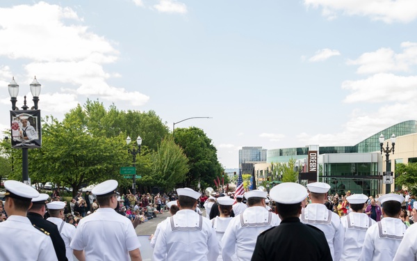 Sailors March in Portland Rose Festival's Grand Floral Parade