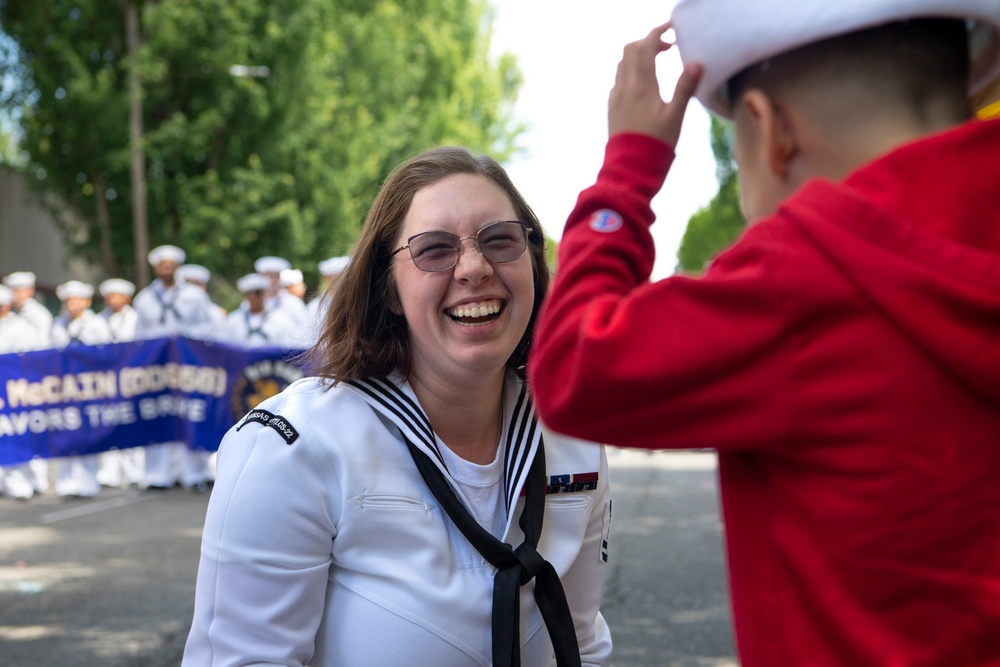 Sailors March in Portland Rose Festival's Grand Floral Parade