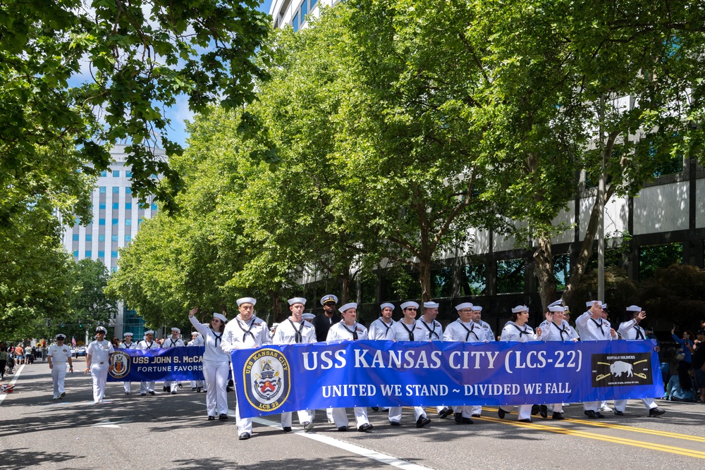 Sailors March in Portland Rose Festival's Grand Floral Parade