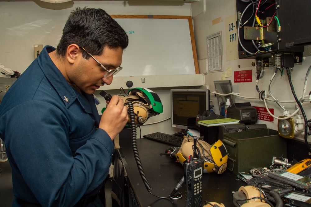USS Ronald Reagan (CVN 76) Sailors maintain internal communication systems