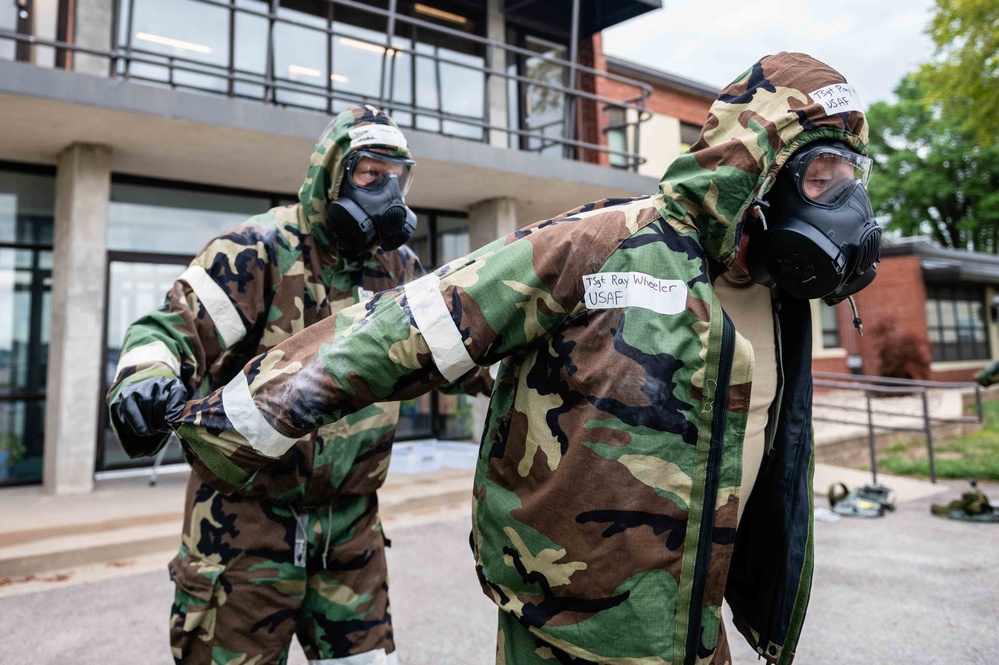 Airmen complete essential tasks in chem gear