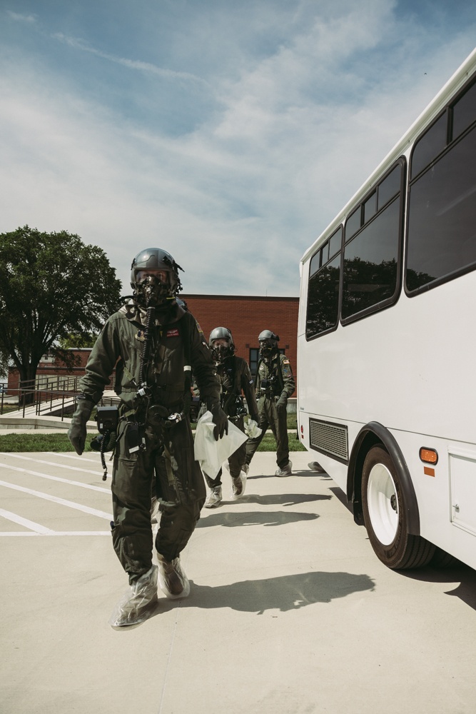 Airmen test the Aircrew Eyes and Respiratory Protection System