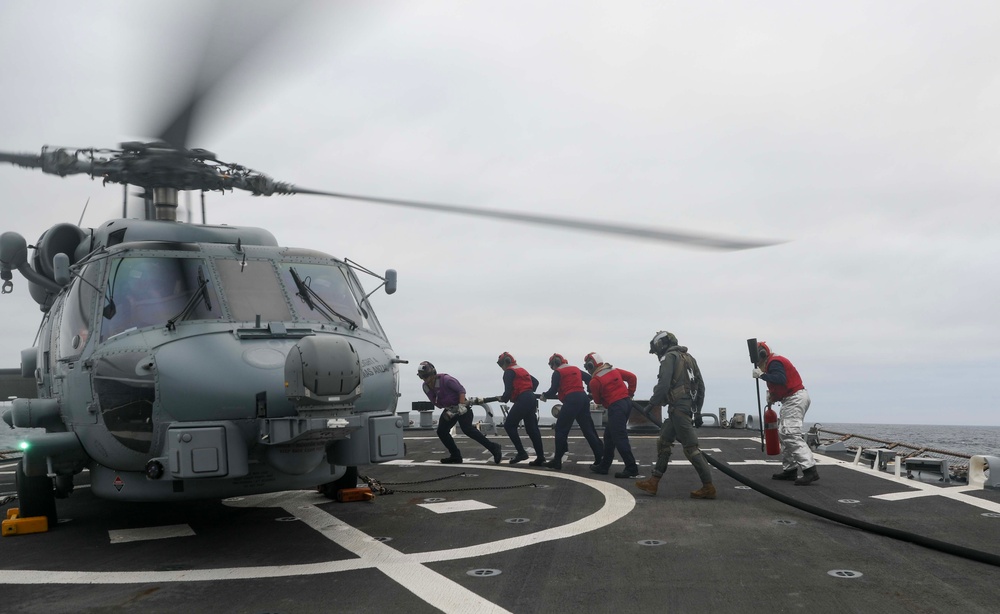 USS Milius (DDG 69) Conducts Deck Landing Qualifications with Royal Australian Navy