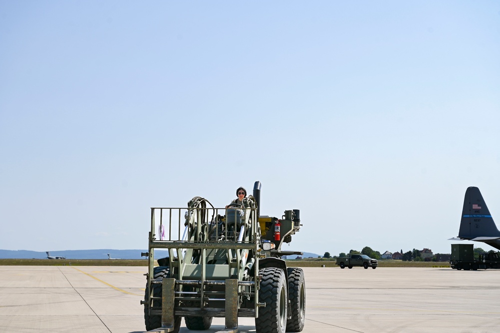 C-130 aircraft deliver cargo in preparation for exercise Air Defender 2023