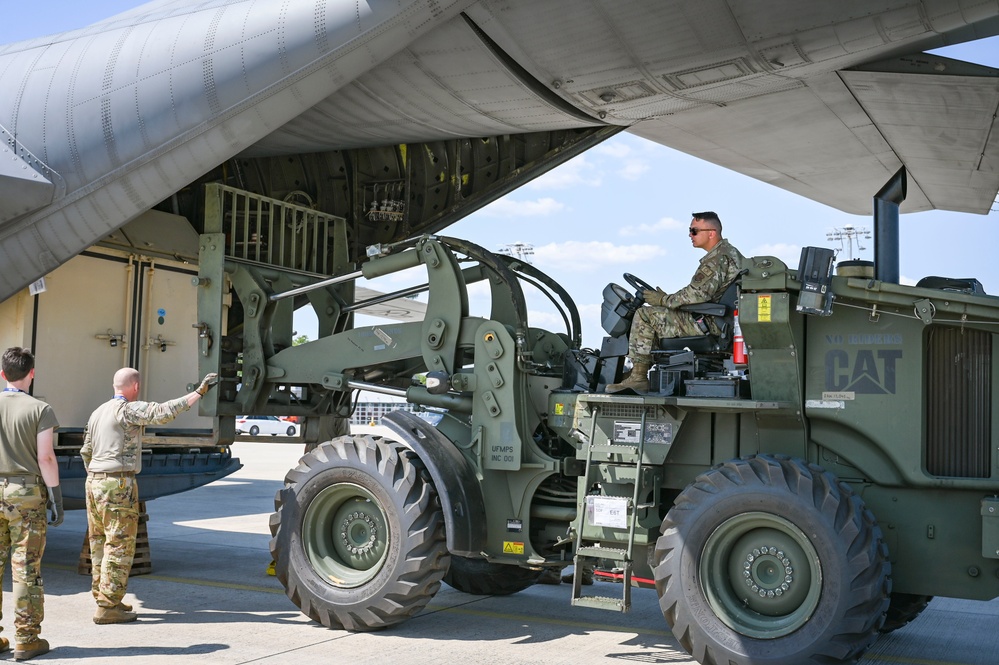 C-130 aircraft deliver cargo in preparation for exercise Air Defender 2023