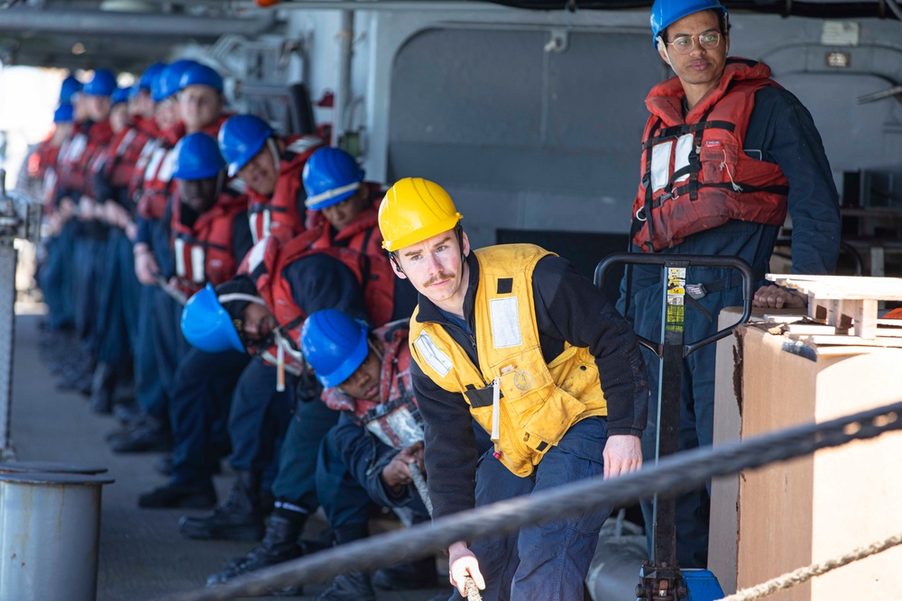 USS Normandy Conducts a Replenishment-at-Sea