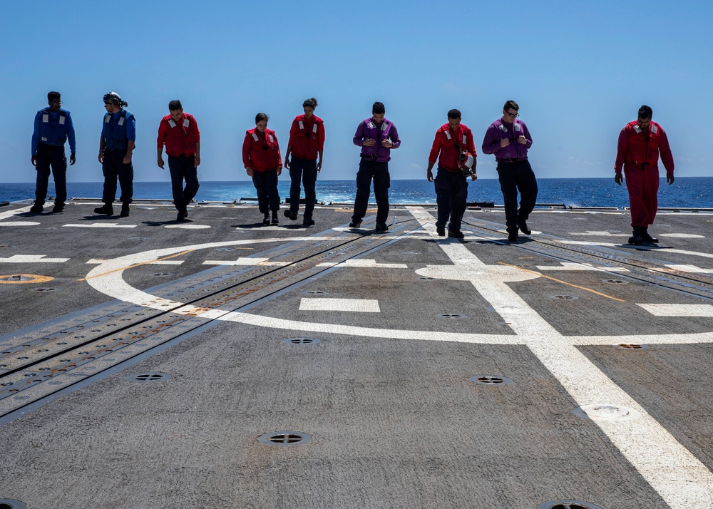 USS Rafael Peralta (DDG 115) conducts flight operations with Helicopter Maritime Strike Squadron (HSM) 77