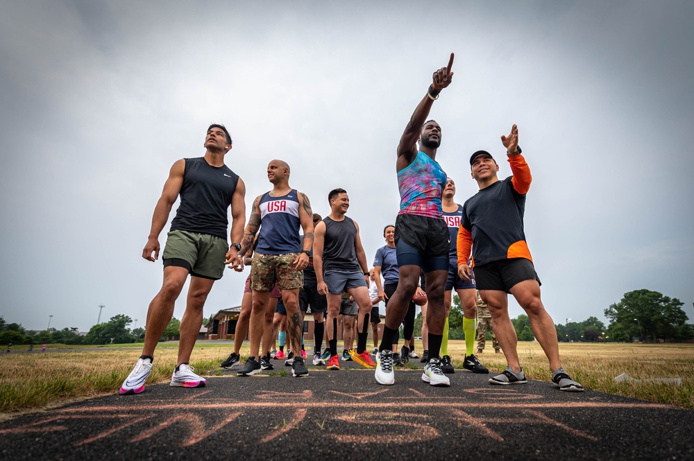 Soldiers and Airmen prepare for prepare for a five-mile run