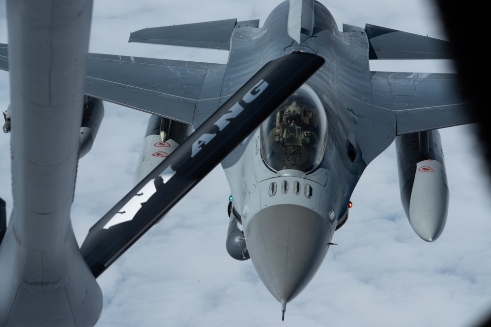 128th Air Refueling Wing creates air bridge for 140th Wing F-16 Fighting Falcons leading up to Air Defender 2023