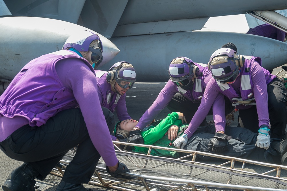 USS Ronald Reagan (CVN 76) Sailors participate in mass casualty drill