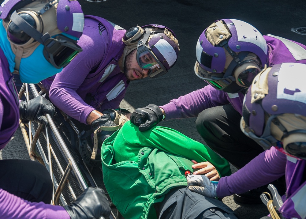 USS Ronald Reagan (CVN 76) Sailors participate in mass casualty drill