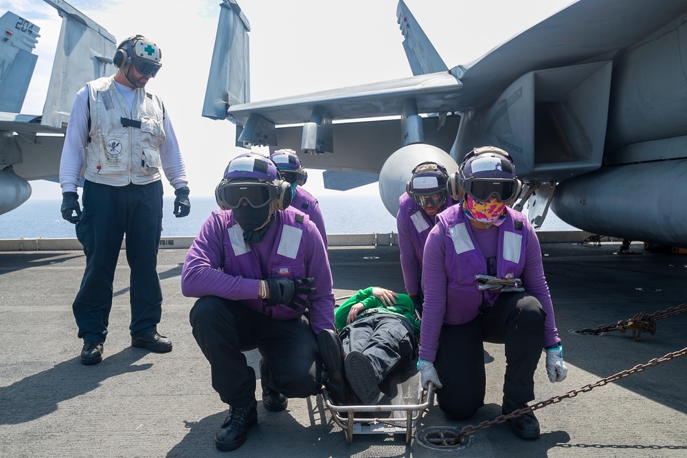USS Ronald Reagan (CVN 76) Sailors participate in mass casualty drill