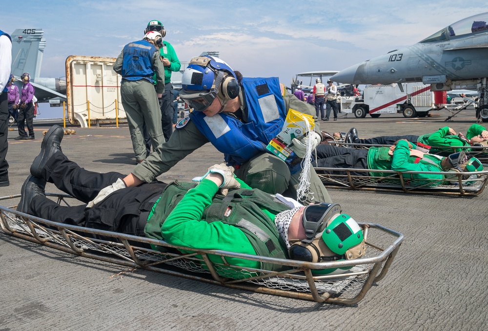 USS Ronald Reagan (CVN 76) Sailors participate in mass casualty drill