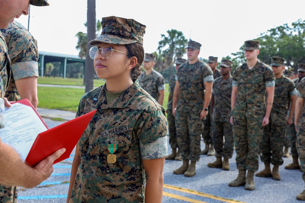 1st Lt. Mikaela Frias recieves Navy and Marine Corps Achievement Medal