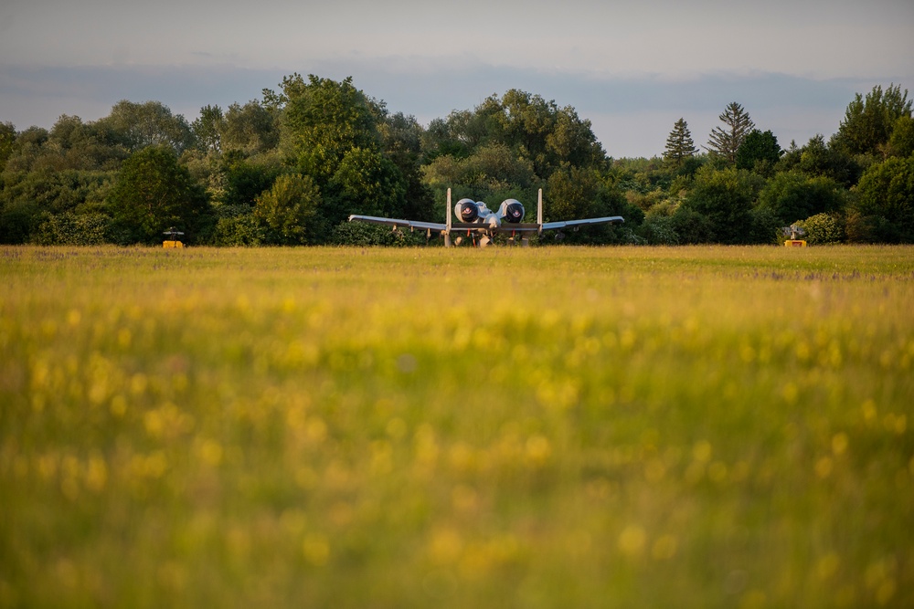 Idaho's A-10 Thunderbolt IIs at sunset in Germany at Air Defender 23