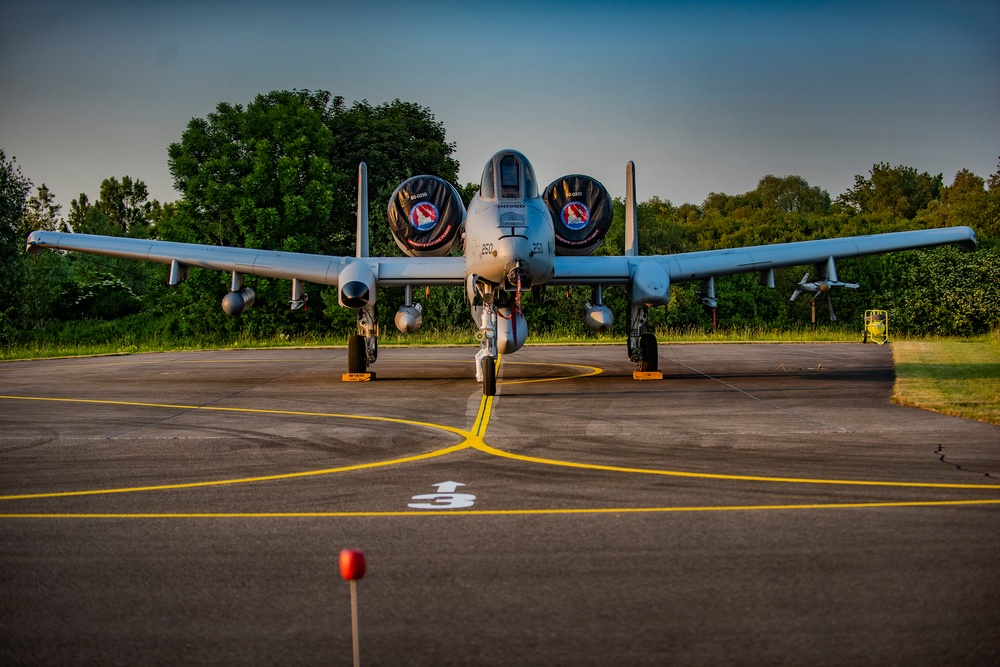 Idaho's A-10 Thunderbolt IIs at sunset in Germany at Air Defender 23