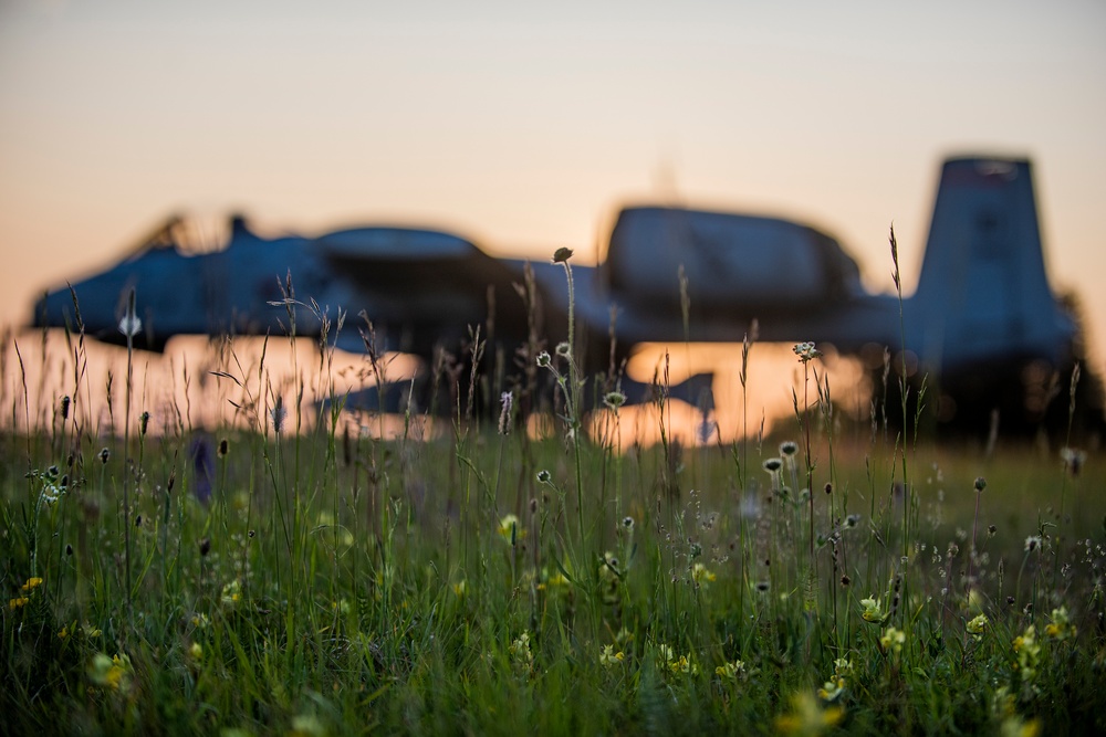Idaho's A-10 Thunderbolt IIs at sunset in Germany at Air Defender 23