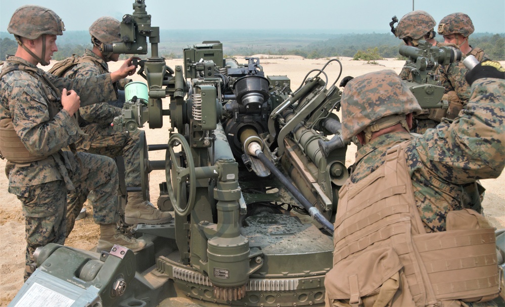 Fort Dix, NJ- The 3 BN 14 Marines conduct live fire artillery exercises.