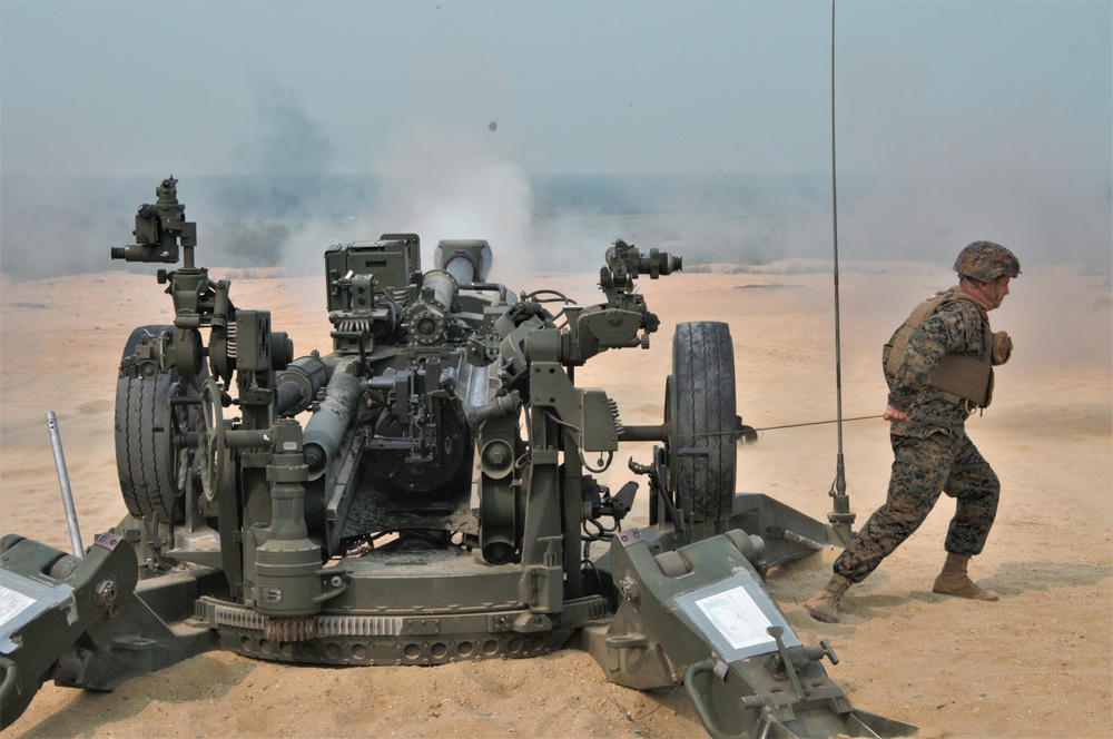 Fort Dix, NJ- The 3 BN 14 Marines conduct live fire artillery exercises.