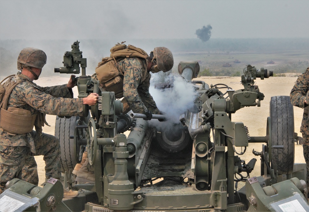 Fort Dix, NJ- The 3 BN 14 Marines conduct live fire artillery exercises.