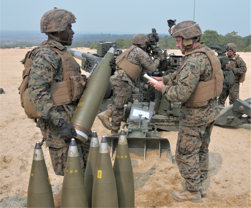 Fort Dix, NJ- The 3 BN 14 Marines conduct live fire artillery exercises.