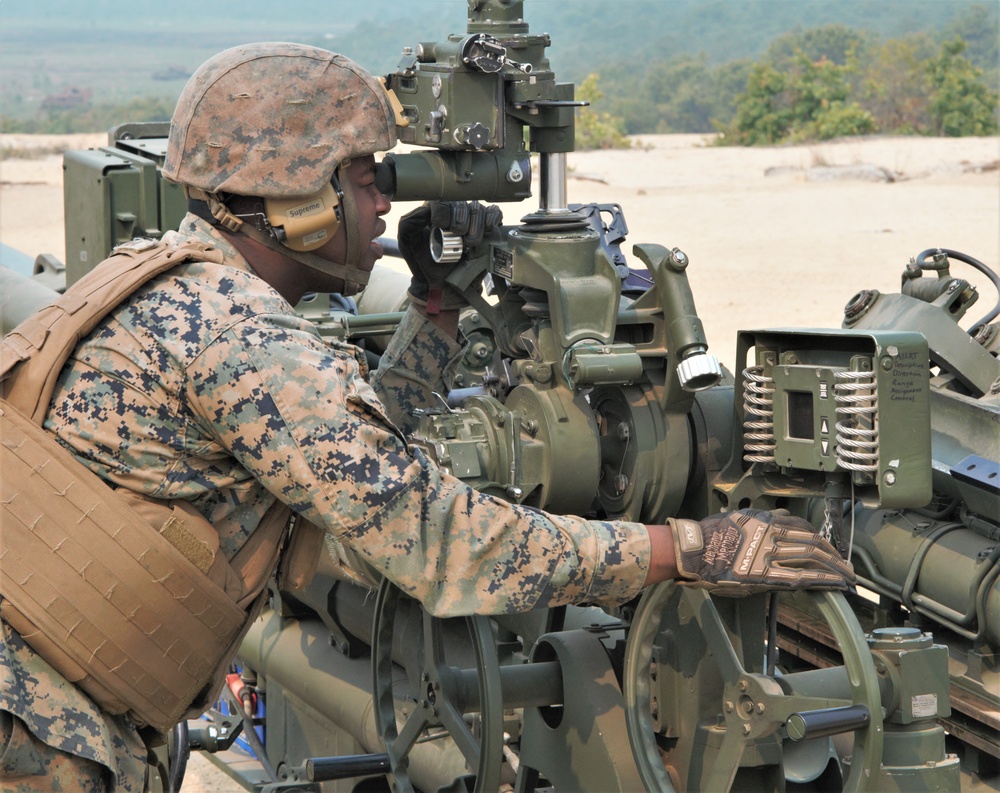 Fort Dix, NJ- The 3 BN 14 Marines conduct live fire artillery exercises.