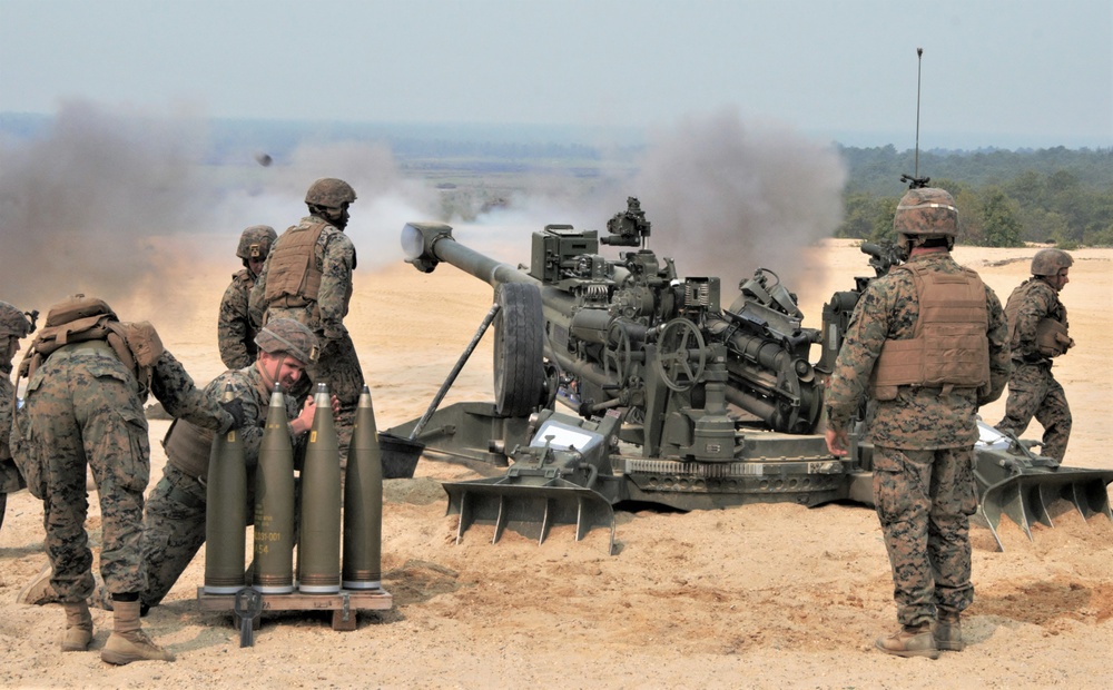 Fort Dix, NJ- The 3 BN 14 Marines conduct live fire artillery exercises.