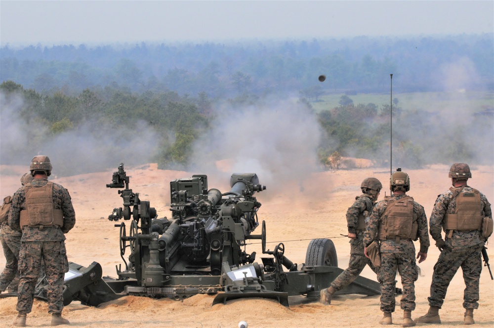 Fort Dix, NJ- The 3 BN 14 Marines conduct live fire artillery exercises.