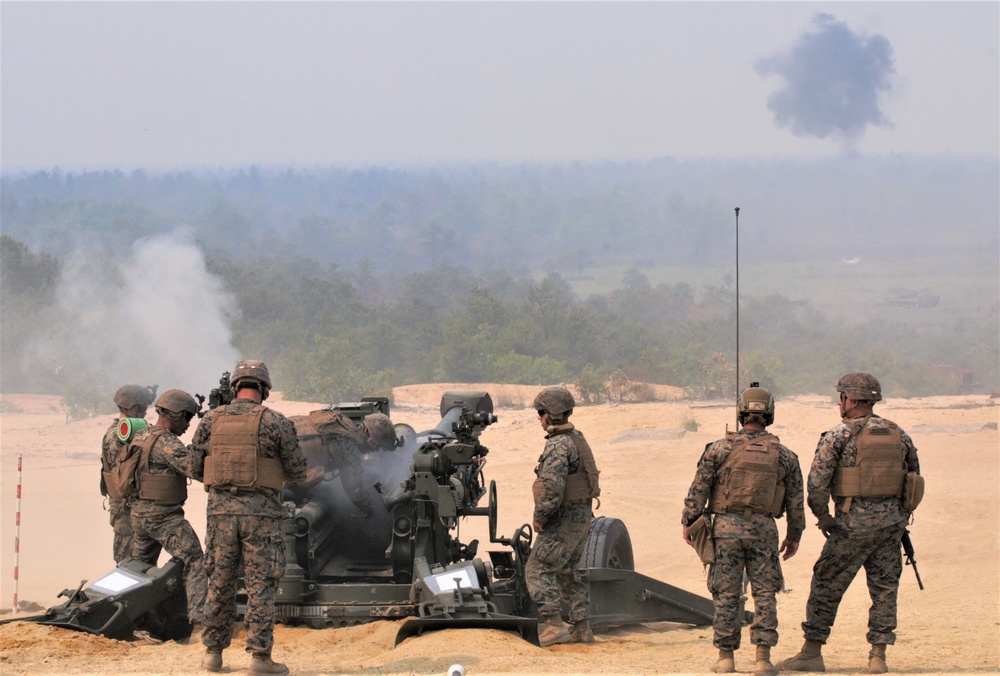 Fort Dix, NJ- The 3 BN 14 Marines conduct live fire artillery exercises.