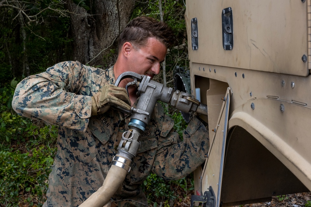 Marines with 2nd Marine Logistics Group Conduct Over the Pier Refuel for the First Time Ever