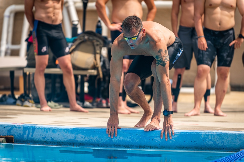 Army Reserve 1st Lt. Joshua Moeller prepares to start