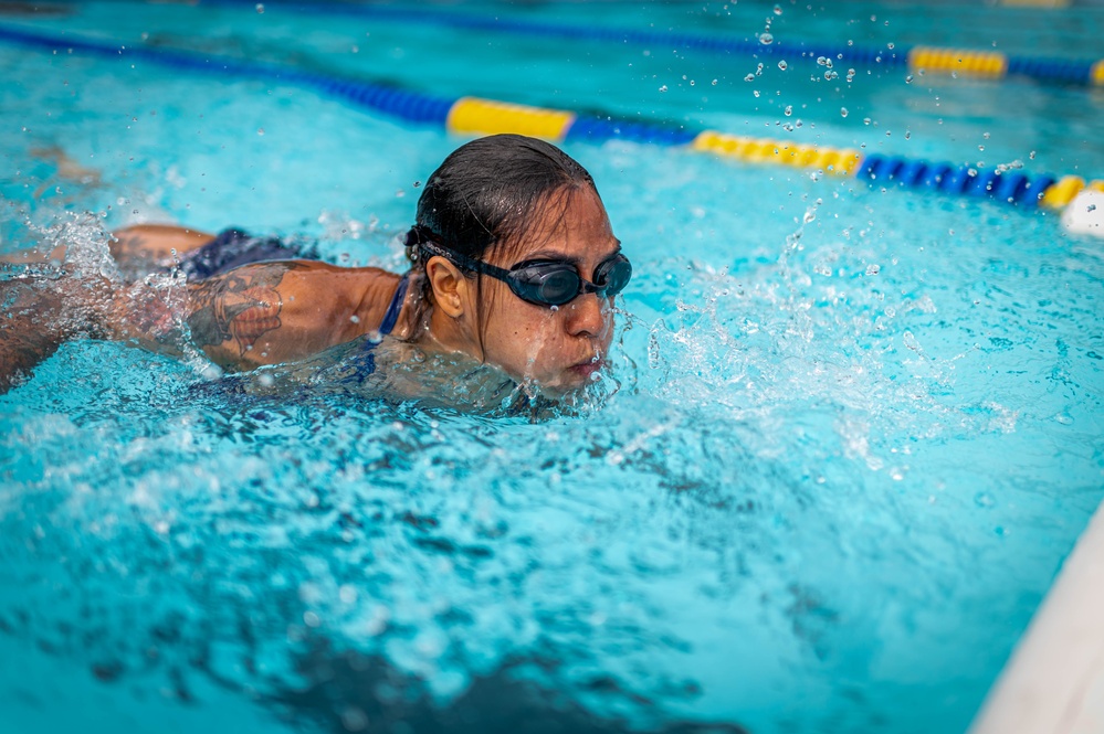 Army Reserve 1st Lt. Jessica Romero swims