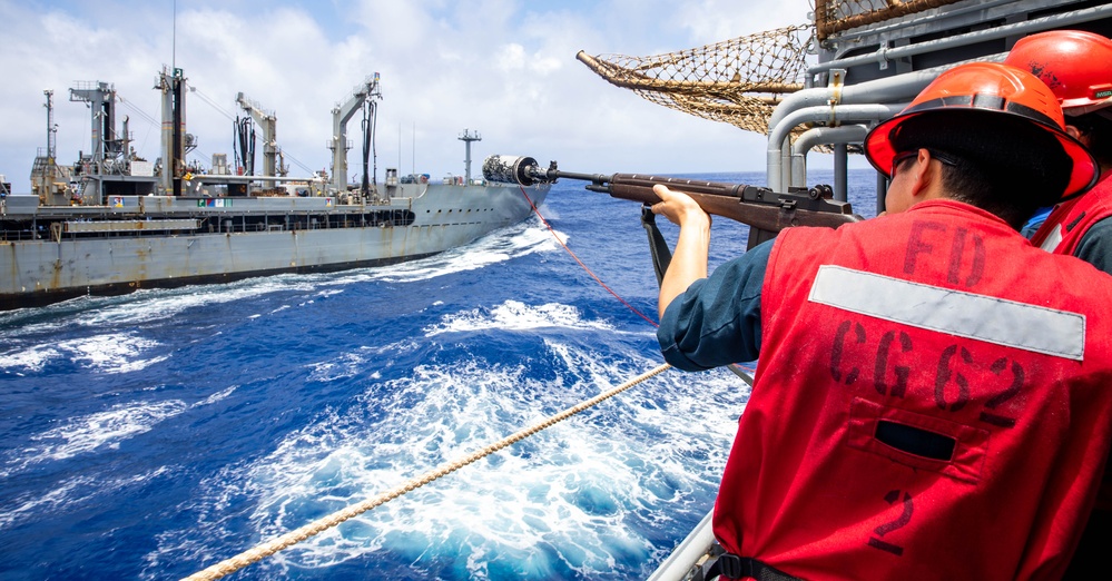 USS Robert Smalls (CG 62) Gunner's Mate Prepares to Shoot Shot Line