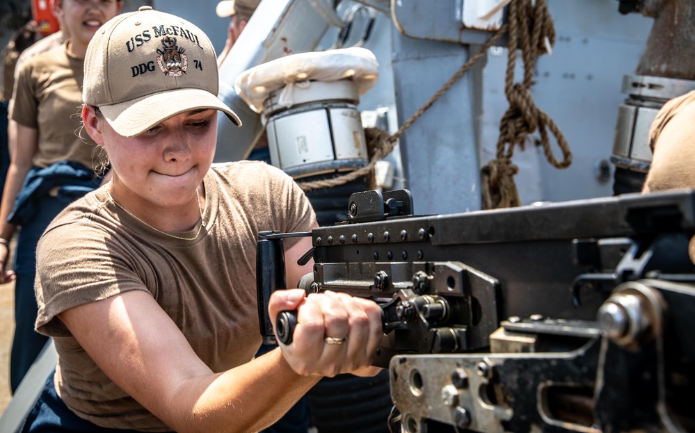 Midshipmen Participate in a Live Fire Exercise During Summer Cruise on USS McFaul