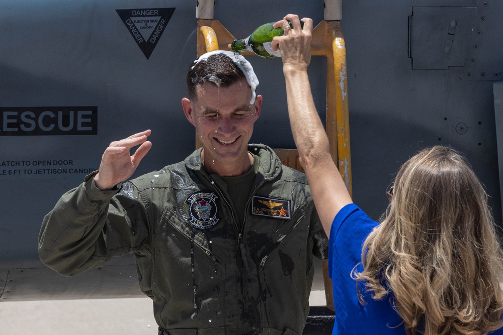 Snipers commanding officer celebrates final flight with squadron