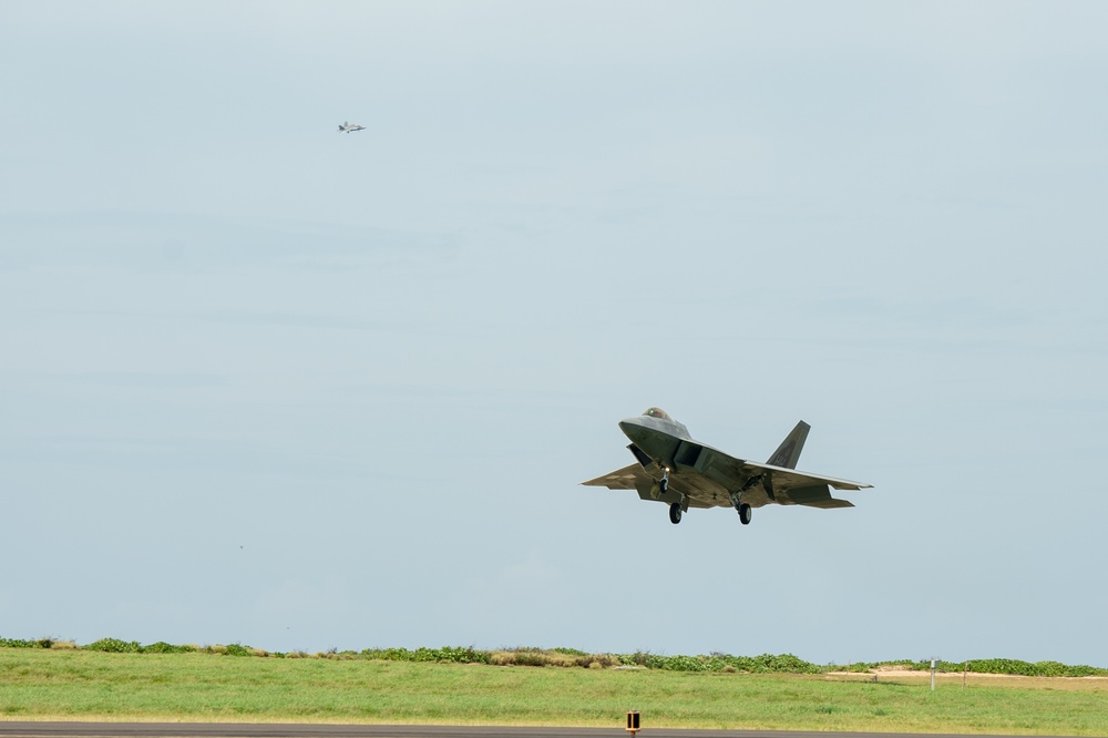 F-22 Raptors Fly at Pacific Missile Range Facility (PMRF).