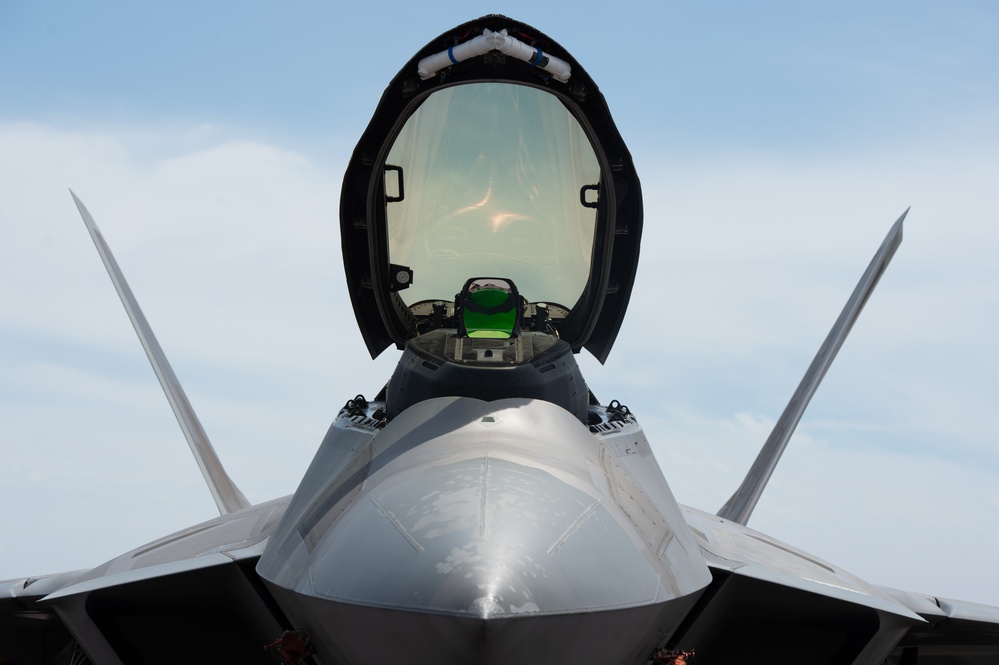 F-22 Raptors Fly at Pacific Missile Range Facility (PMRF).