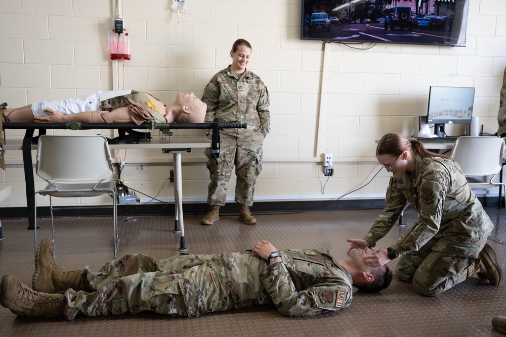 Airmen attend Tactical Combat Casualty Care training during IRT Hoosier Care