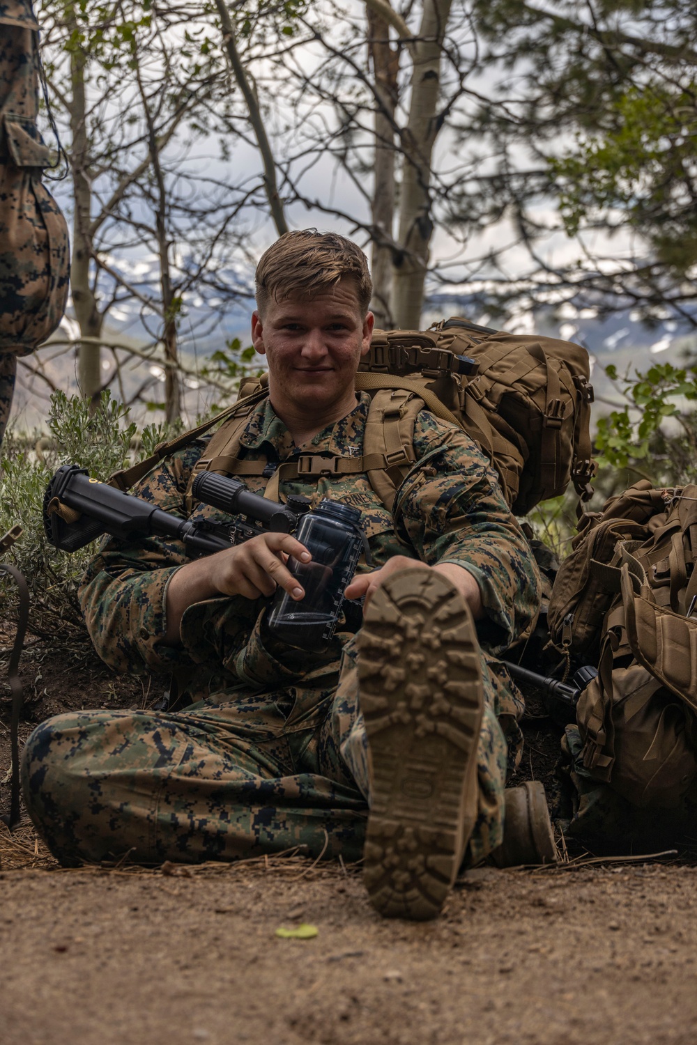 Marines with 2/23 conduct a conditioning hike during MTX 4-23