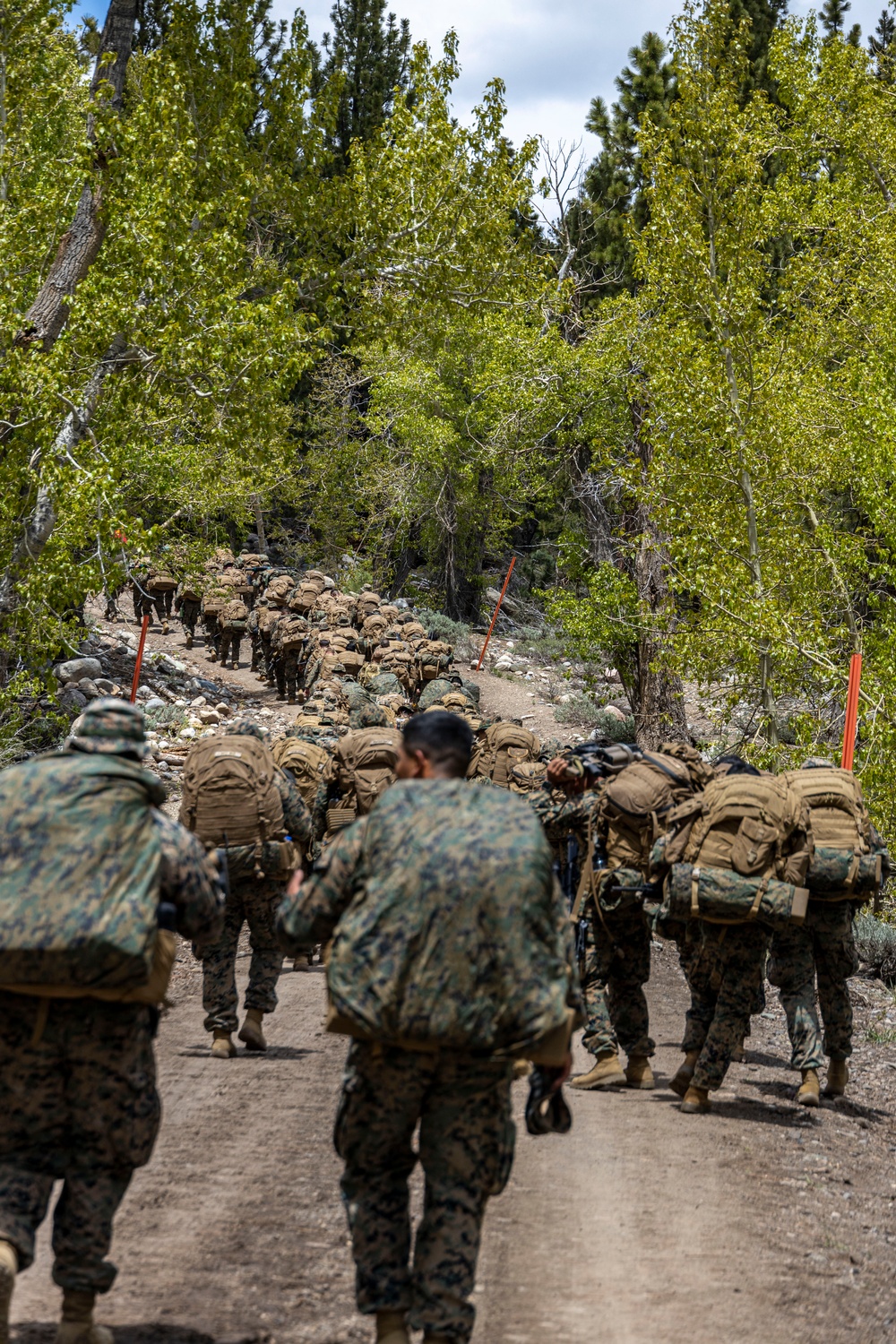 Marines with 2/23 conduct a conditioning hike during MTX 4-23