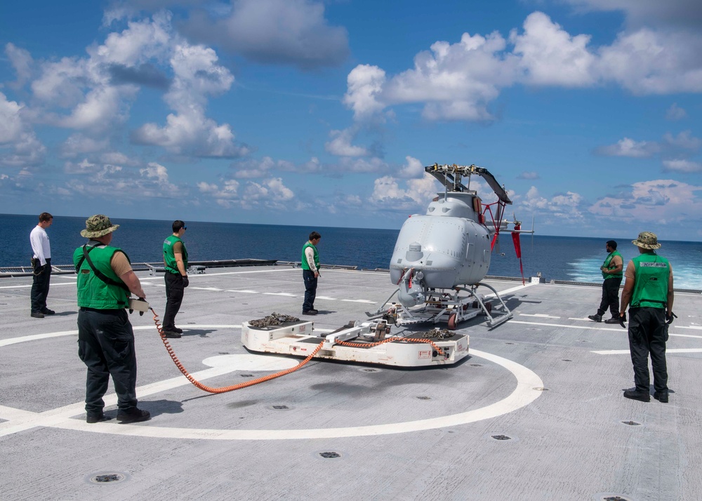 HELICOPTER SEA COMBAT SQUADRON (HSC) 21 CONDUCTS FLIGHT OPERATIONS ON USS MANCHESTER (LCS 14)